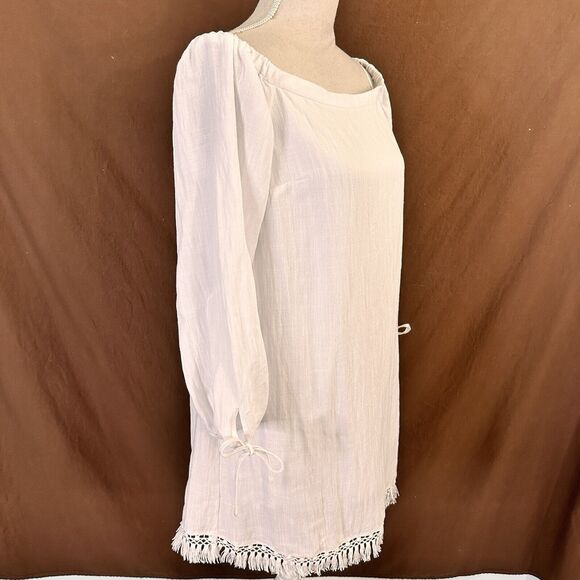 Lilly Pulitzer White Adira Dress Tassel Hem Balloon Sleeve Dress Medium - Picture 7 of 10